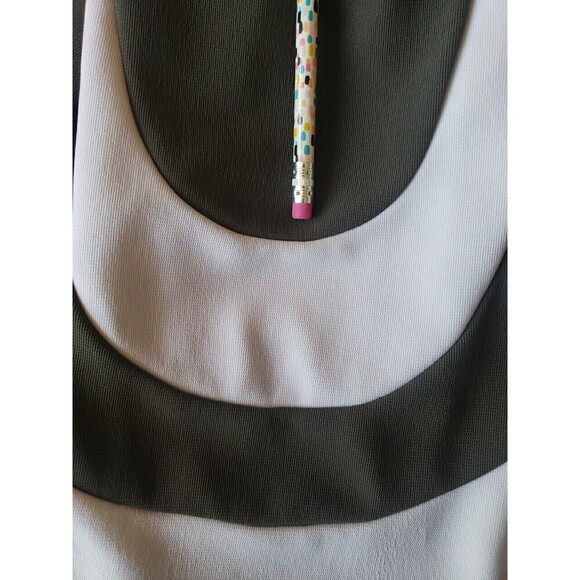 Boston Proper Dress Sz M Color Block Cold Shoulder Olive Green (Light Staining) - Picture 16 of 16